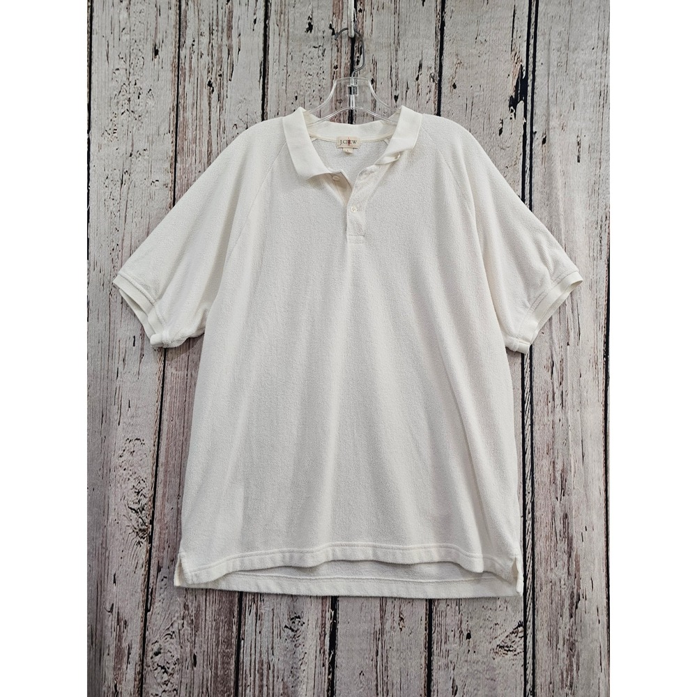 J.Crew Terry Cloth Polo Shirt Mens Large White Short Sleeve Cotton Blend BZ316